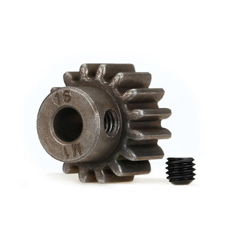 TRAXXAS 6489X Gear, 16-T pinion (1.0 metric pitch) (fits 5mm shaft)/ set screw (for use only with steel spur gears)