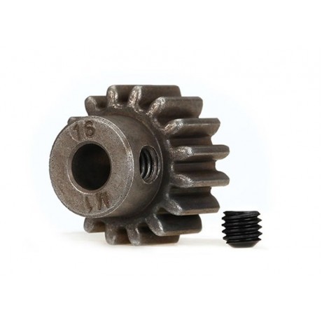 TRAXXAS 6489X Gear, 16-T pinion (1.0 metric pitch) (fits 5mm shaft)/ set screw (for use only with steel spur gears)