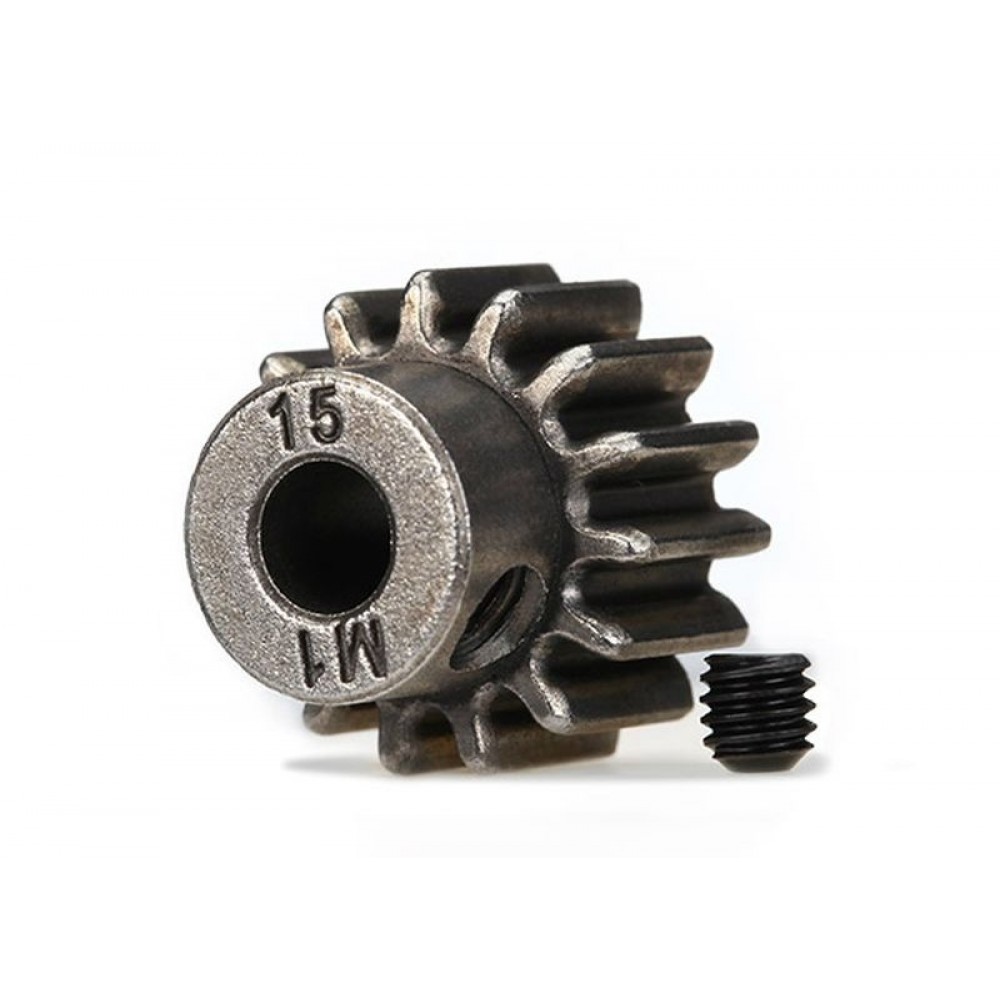 TRAXXAS 6487X Gear 15-T pinion (1.0 metric pitch) (fits 5mm shaft)/ set screw (for use only with steel spur gears)