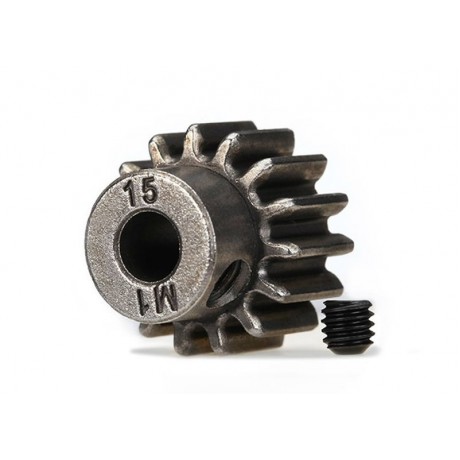 TRAXXAS 6487X Gear 15-T pinion (1.0 metric pitch) (fits 5mm shaft)/ set screw (for use only with steel spur gears)