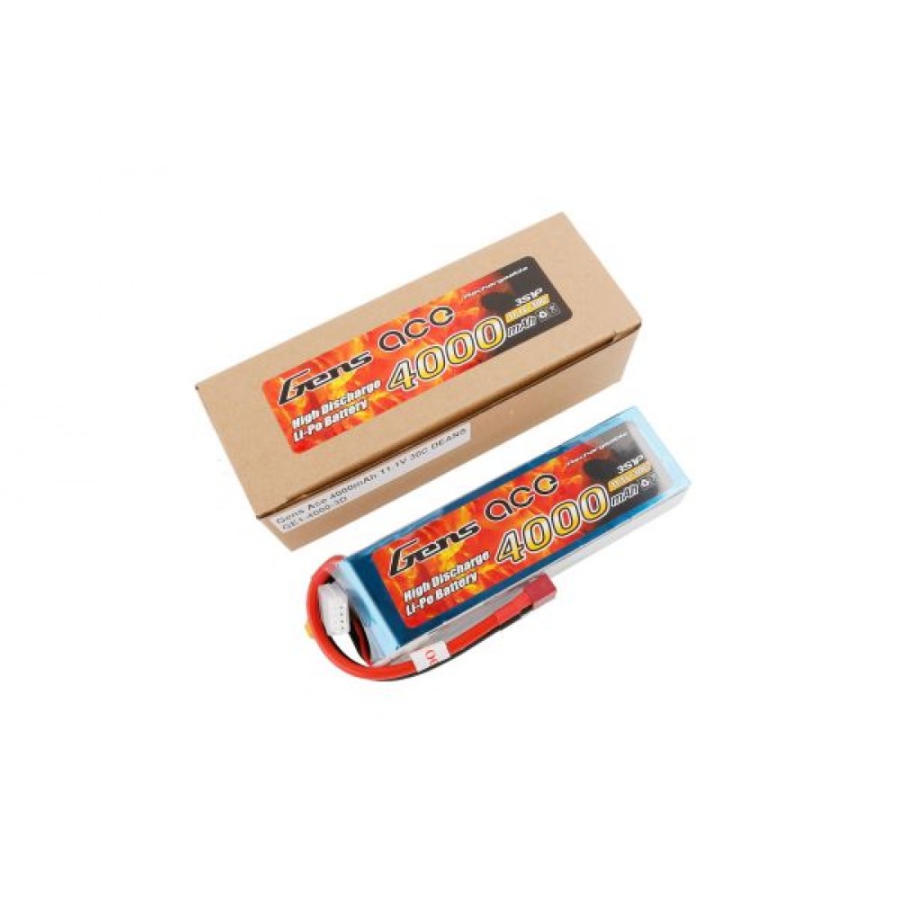 GENS ace Battery LiPo 3S 11.1V-4000-30C(Deans) 137x43x23mm 290g