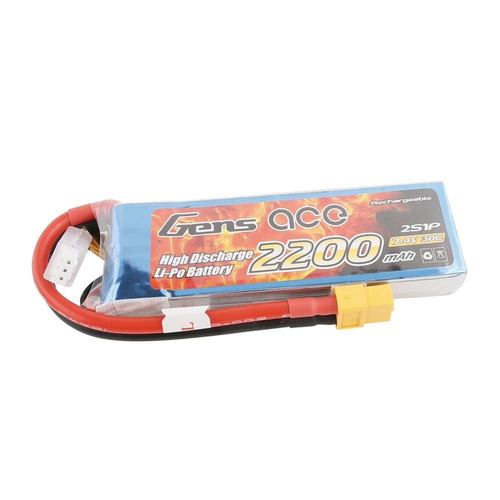 GENS ace Battery LiPo 2S 7.4V-2200-30C(XT60) 108x34x16mm 125g