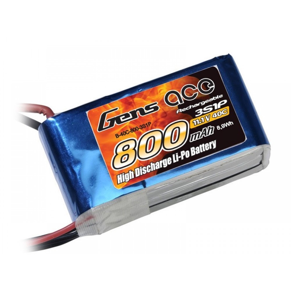 GENS ace Battery LiPo 3S 11.1V-800-40C(JST) 60x30x20mm 70g