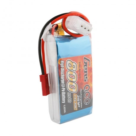 GENS ace Battery LiPo 2S 7.4V-800-40C(JST) 61x30x15mm 48g