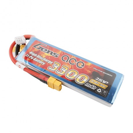 GENS ace Battery LiPo 2S 7.4V-3300-30C(XT60) 138x42x16mm 180g