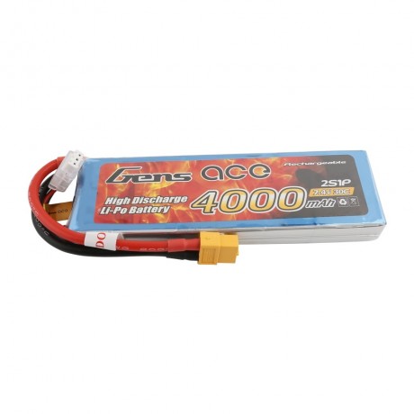 GENS  ace Battery LiPo 2S 7.4V-4000-30C(XT60) 138x42x16mm 206g