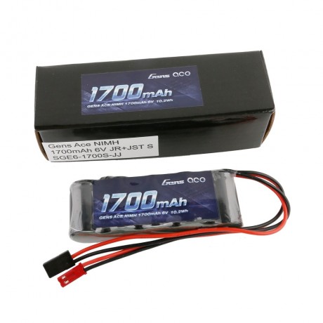 GENS ace Rx Battery NiMh 6.0V-1700Mah (Dual JR-JST) 125g - Straight