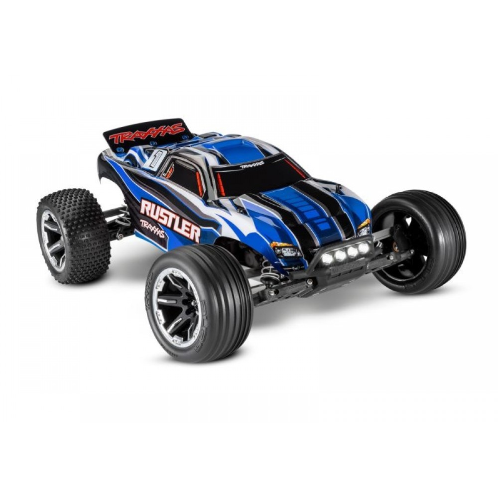 TRAXXAS RUSTLER BLUE 1/10 2WD RTR TRUCK BRUSHED LED LIGHT           