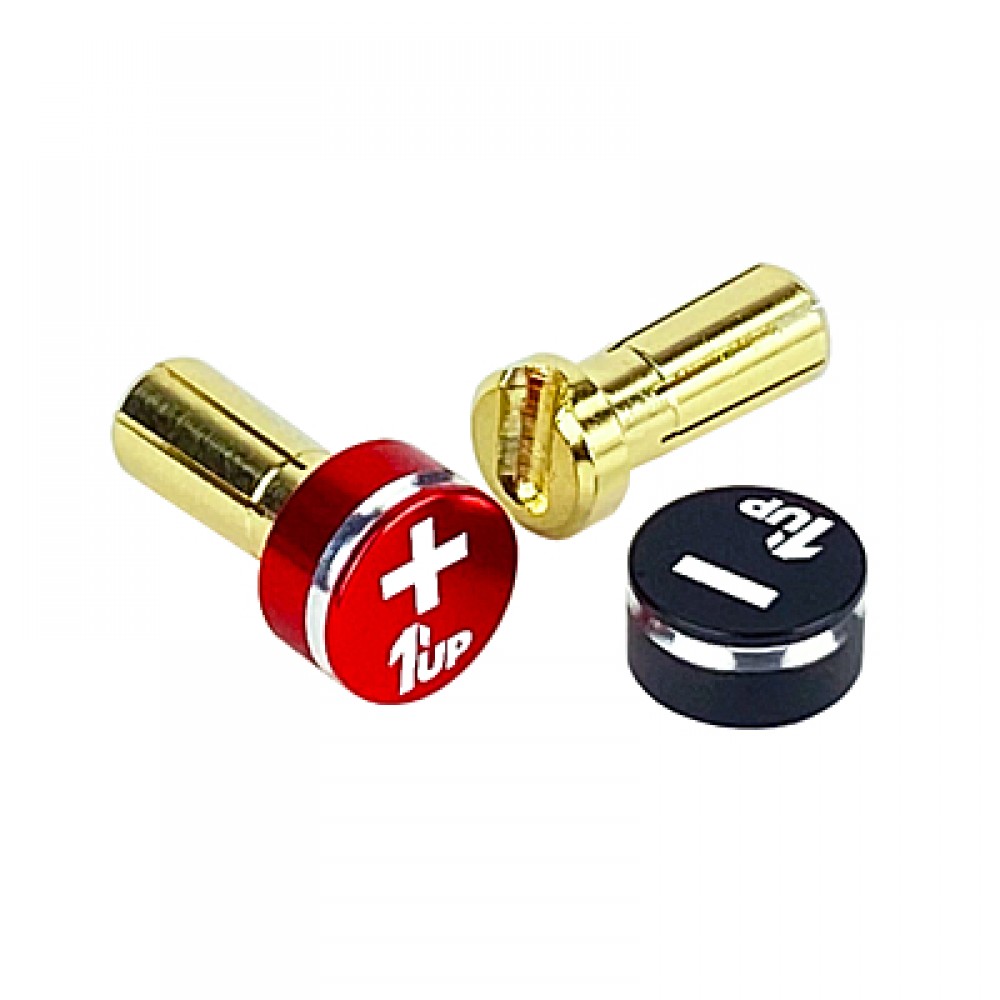 1UP RACING LowPro Bullet Plug Grips – Red/Black + LowPro Bullet Plugs 5mm (2pcs)