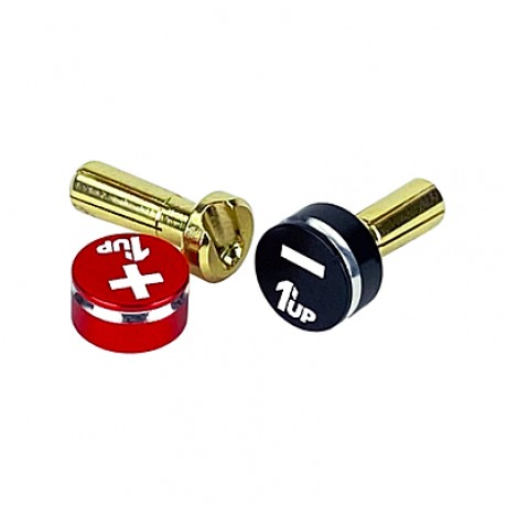 1UP RACING LowPro Bullet Plug Grips – Red/Black + LowPro Bullet Plugs 4mm (2pcs)