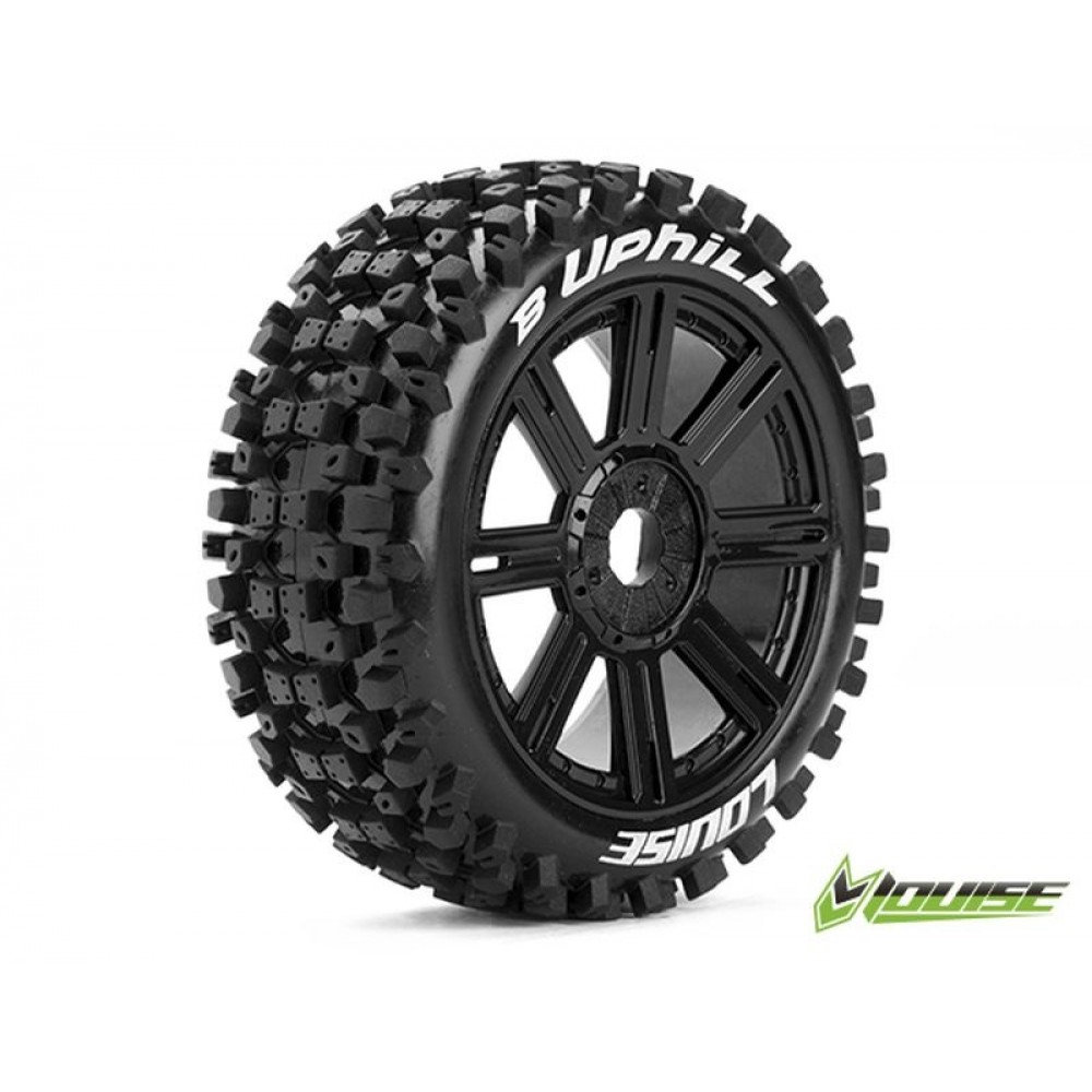 LOUISE - B-UPHILL soft - 1-8 Buggy Tyre Set - Mounted - Black Spoke Wheels - Hex 17mm (2pcs)