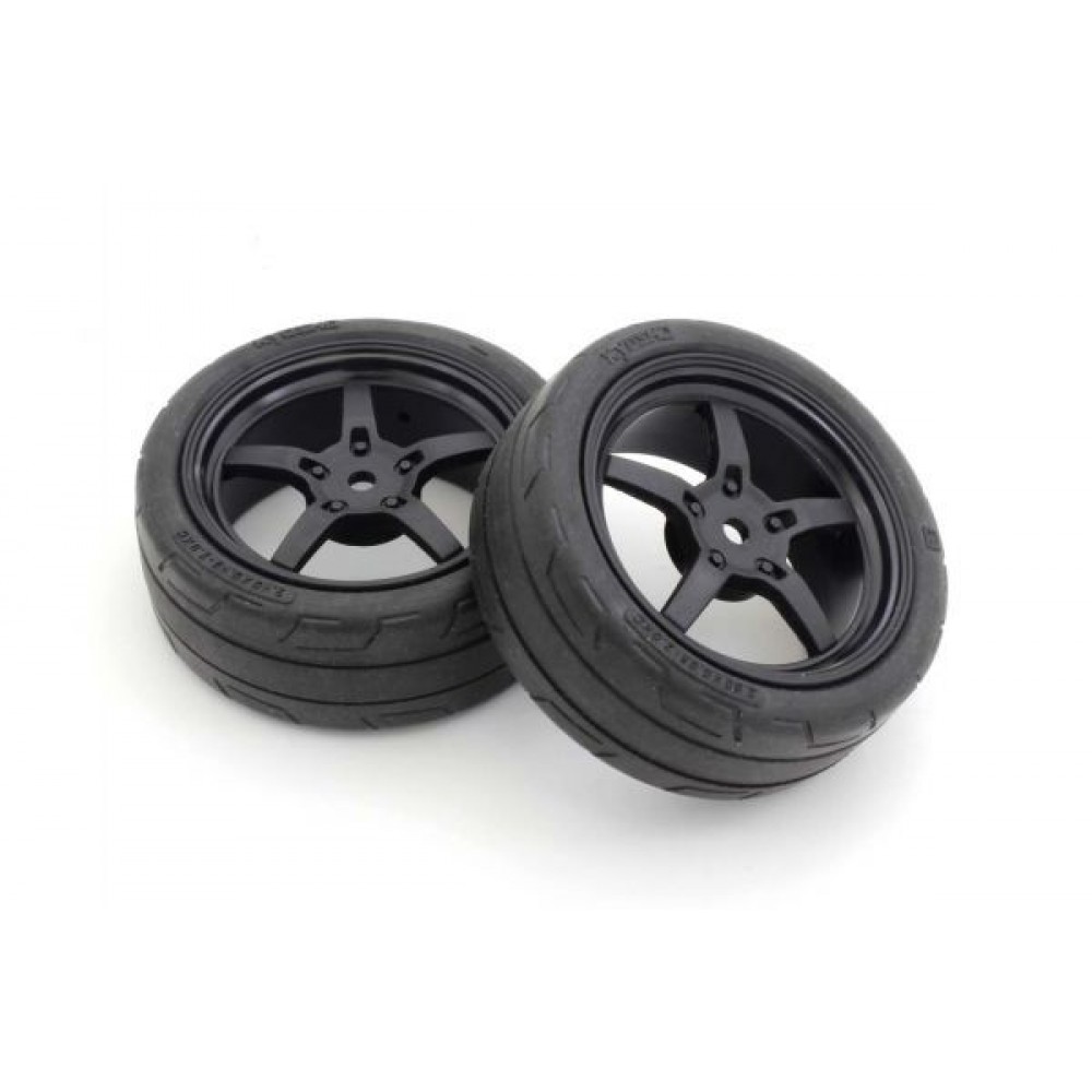 KYOSHO FATH705BKM Pre-Glued Tyres FZ02 5-Spoke Black 1:10 Fazer 2.0 Medium (2pcs)