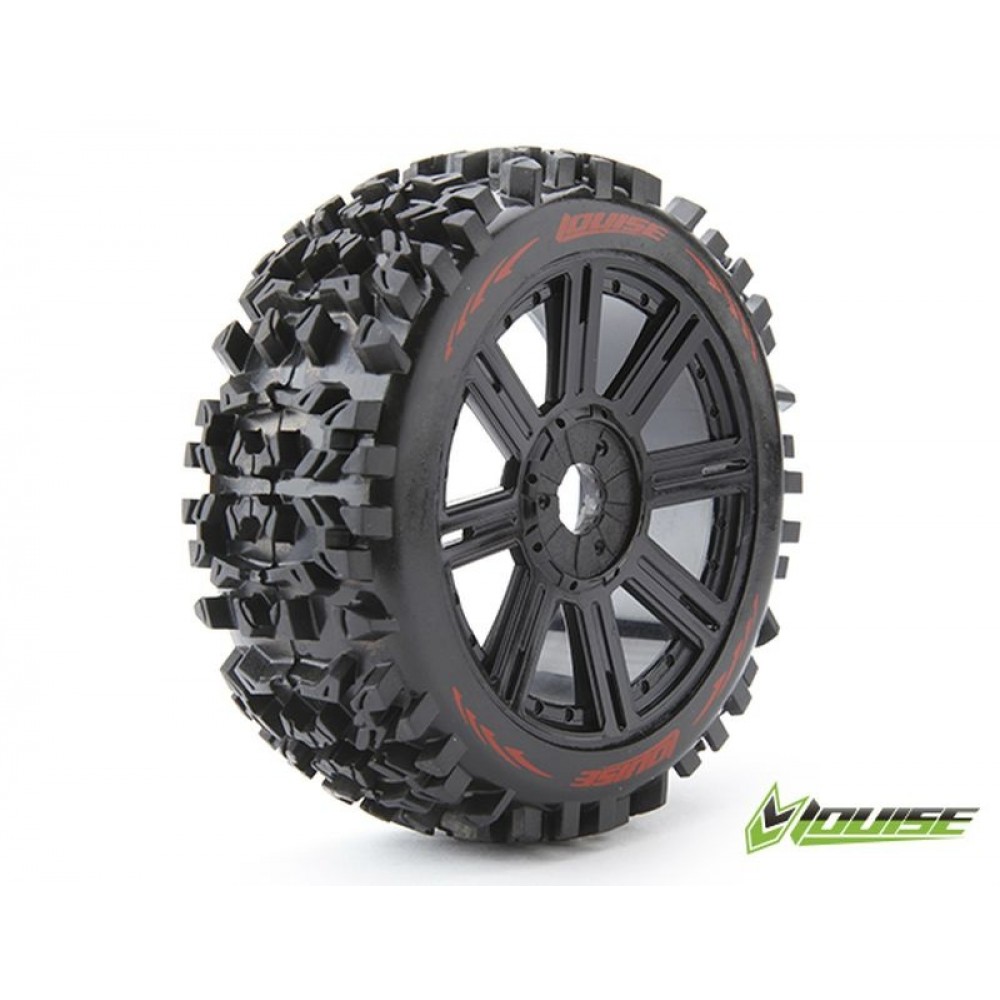 LOUISE - B-PIONEER - 1-8 Buggy Tyre Set - Mounted - Soft - Black Spoke Wheels - Hex 17mm  (2pcs)