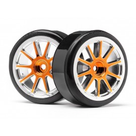 MAVERICK GOLD CHROME 10 SPOKE WHEELS WITH DRIFT TYRES (2PCS) (STRADA EVO DC)  1/10 