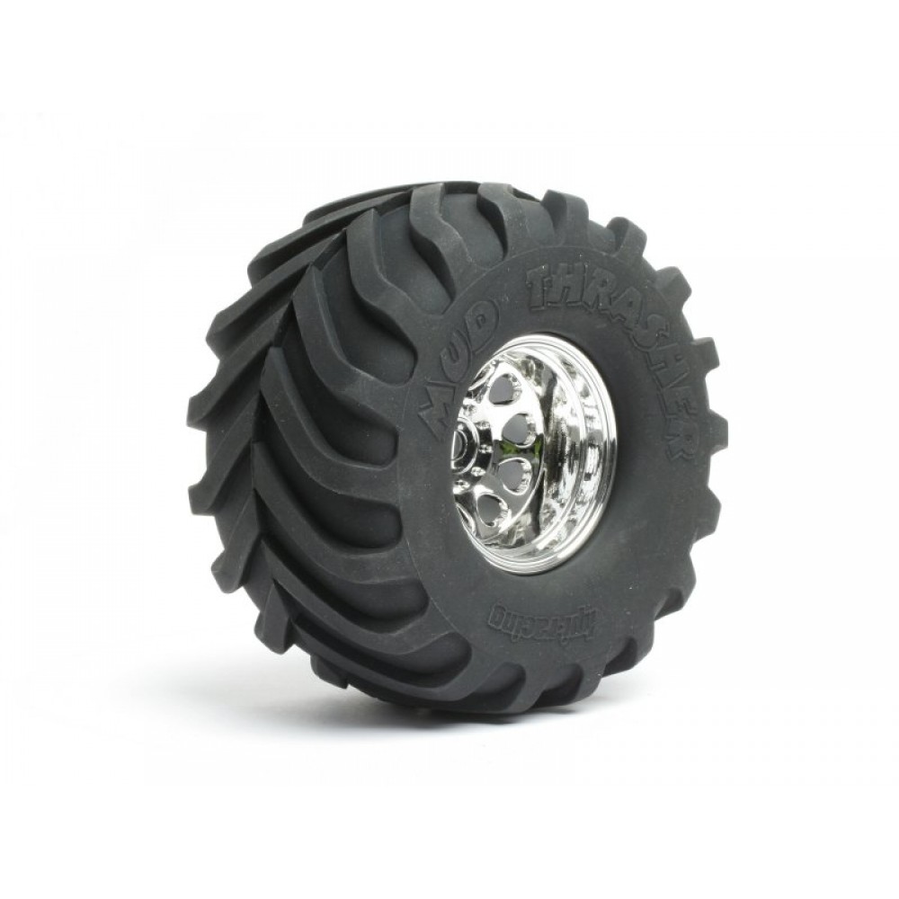 HPI MOUNTED MUD THRASHER TIRES on Classic King Wheel (Chrome) (2pcs)  1/10 OFF ROAD