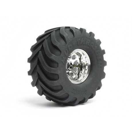 HPI MOUNTED MUD THRASHER TIRES on Classic King Wheel (Chrome) (2pcs)  1/10 OFF ROAD