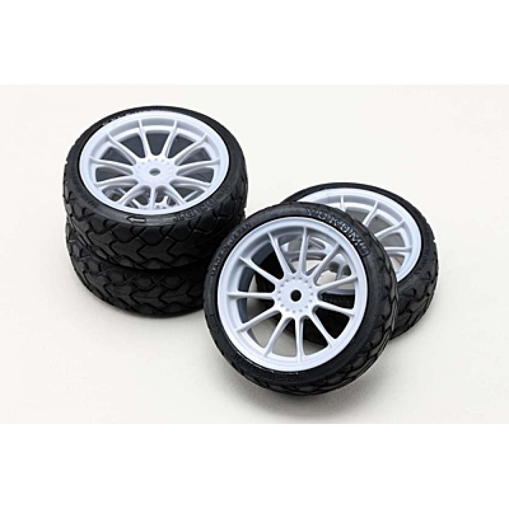 YOKOMO Medium Narrow Radial Tire Type Y Pre-Mounted Glued 11-Spoke Wheels Gray 1/10 (4pcs)