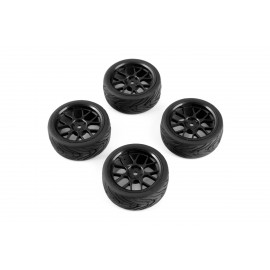 YEAH RACING Spec T CS Wheel Offset 3 with Tire for 1/10 Touring Black (4pcs) 