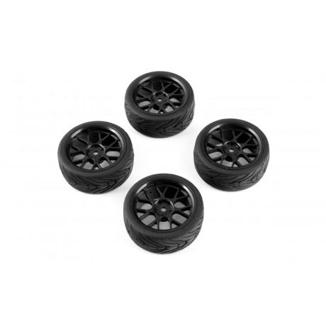 YEAH RACING Spec T CS Wheel Offset 3 with Tire for 1/10 Touring Black (4pcs)