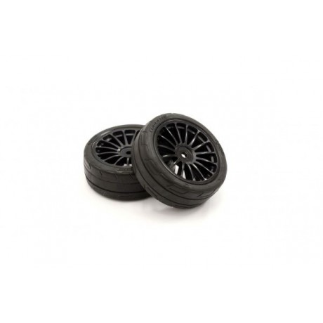 KYOSHO FATH702BKM Pre-Glued Tyres 15 Spokes Black Wheels 1:10 Fazer 2.0 Medium (2pcs)