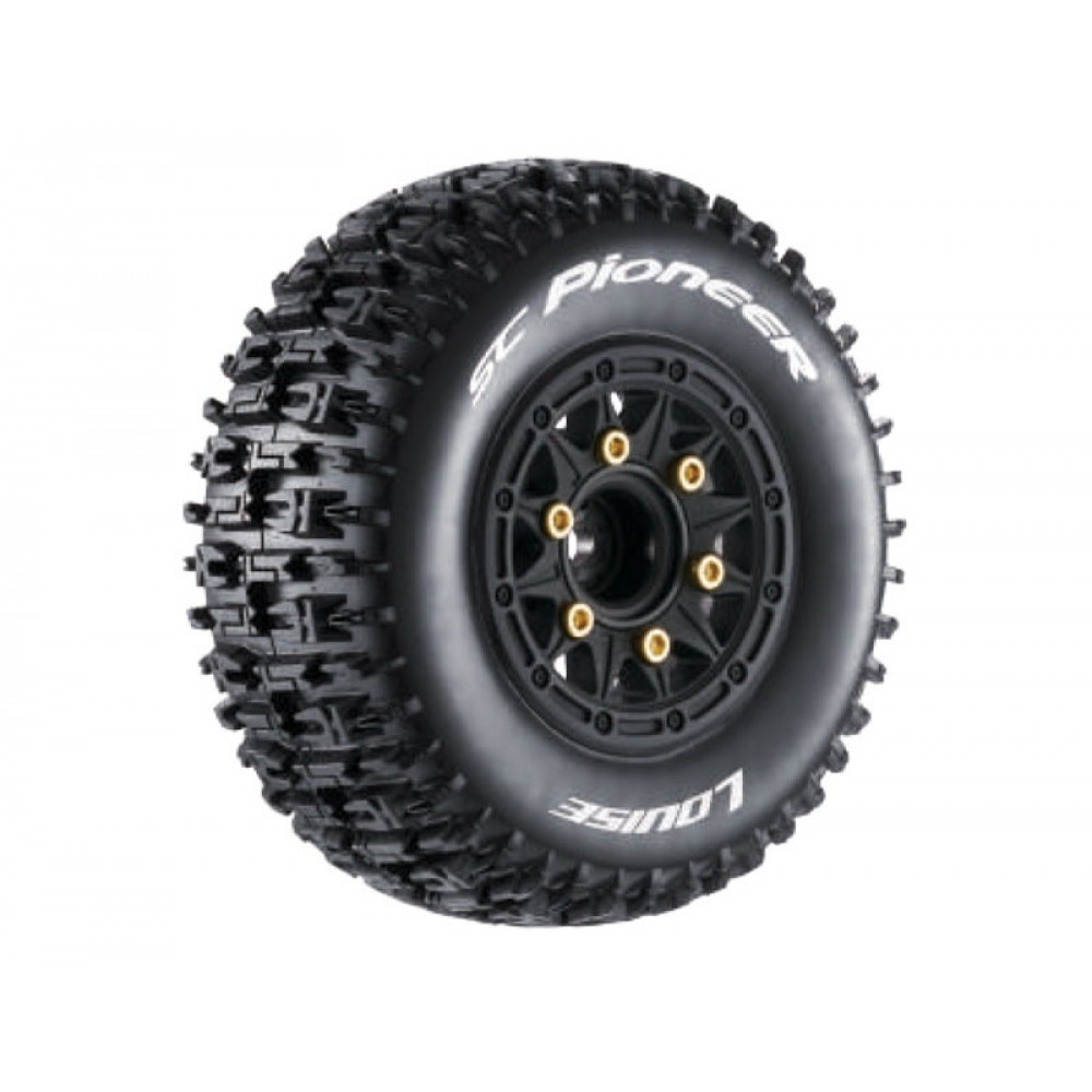 LOUISE SC-Pioneer tires soft on rim black 12/14/17mm Short-Course (replaceable wheel hubs) (2pcs)
