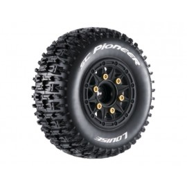 LOUISE SC-Pioneer tires soft on rim black 12/14/17mm Short-Course (replaceable wheel hubs) (2pcs)