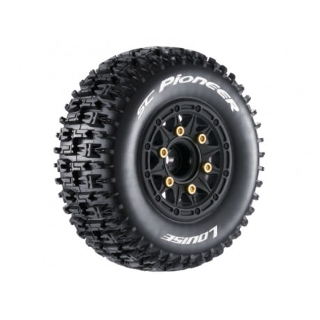 LOUISE SC-Pioneer tires soft on rim black 12/14/17mm Short-Course (replaceable wheel hubs) (2pcs)