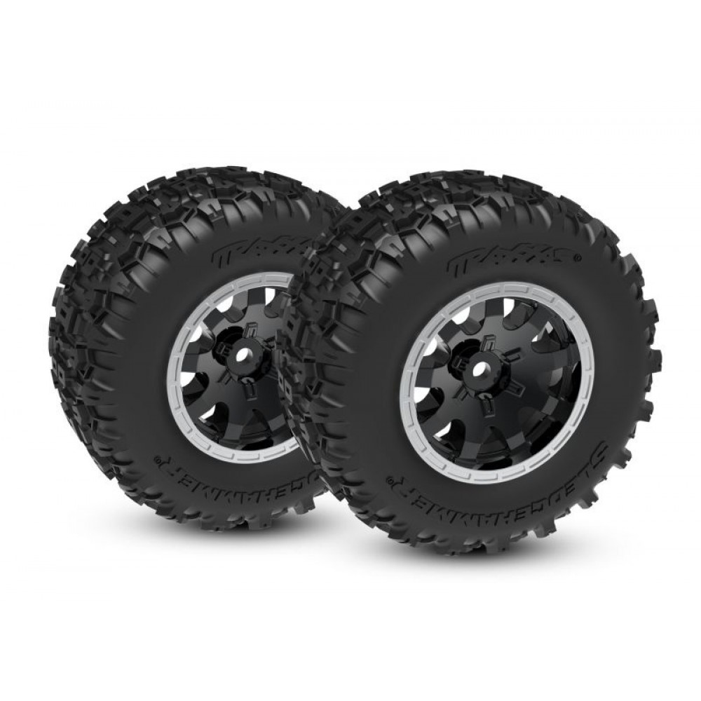 TRAXXAS 10770-STBLK Black & Satin Rear Wheels w/ Sledgehammer Tires (2pcs)