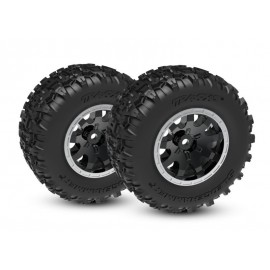 TRAXXAS 10770-STBLK Black & Satin Rear Wheels w/ Sledgehammer Tires (2pcs)