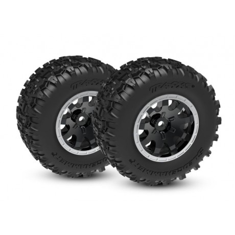 TRAXXAS 10770-STBLK Black & Satin Rear Wheels w/ Sledgehammer Tires (2pcs)