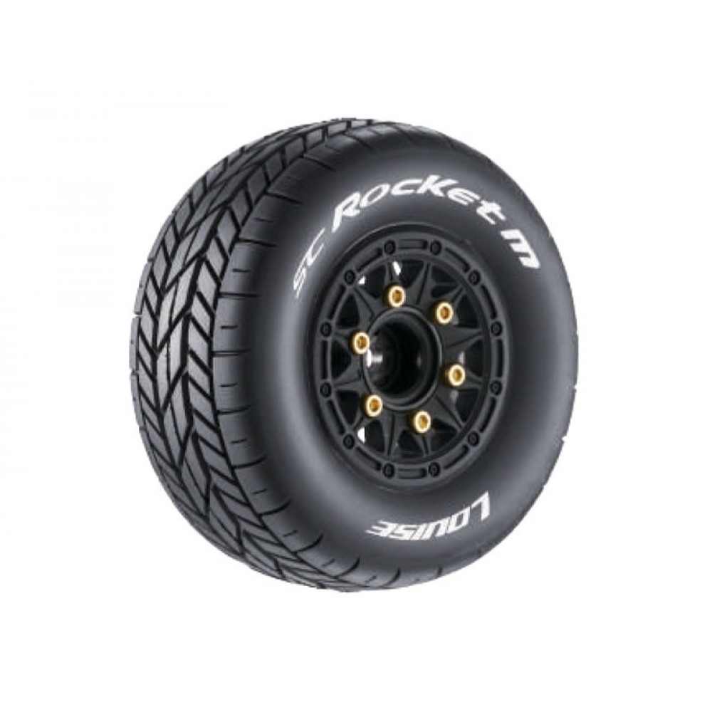 LOUISE SC-Rocket tires M soft on rim black 12/14/17 mm 1/10 Short-Course Oval (replaceable wheel hubs) (2pcs)
