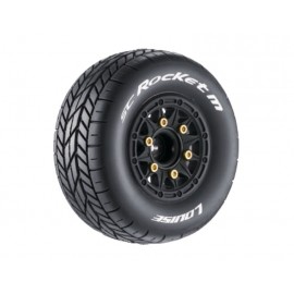LOUISE SC-Rocket tires M soft on rim black 12/14/17 mm 1/10 Short-Course Oval (replaceable wheel hubs) (2pcs) 