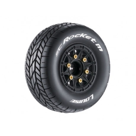 LOUISE SC-Rocket tires M soft on rim black 12/14/17 mm 1/10 Short-Course Oval (replaceable wheel hubs) (2pcs)