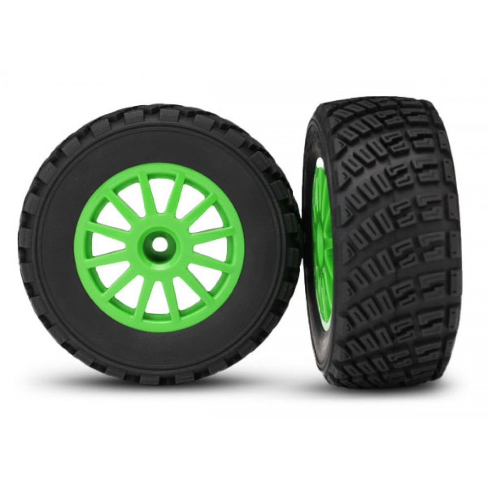 TRAXXAS 7473X Green 12-Spoke Rally Wheels w/ Rally Tires (2pcs)