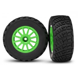 TRAXXAS 7473X Green 12-Spoke Rally Wheels w/ Rally Tires (2pcs) 