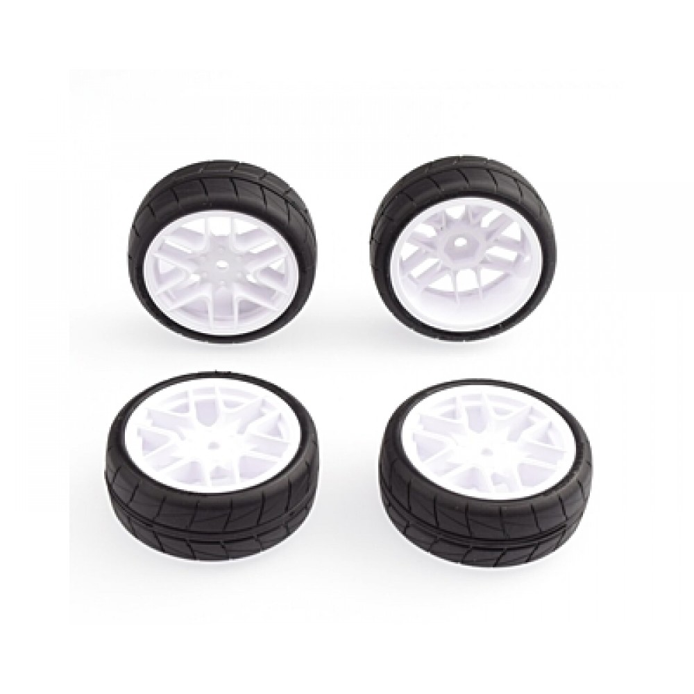 SWEEP 1/10 HANKOOK Tread Belted Pre-Glued D-com Tires for Asphalt (34deg, EXP-C Inserts (4pcs)