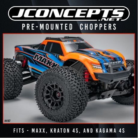 JCONCEPTS Choppers 5.88 medium tires on 3477 black rims TRX MAXX, ARRMA Kraton & Kagama 4S (2pcs)       