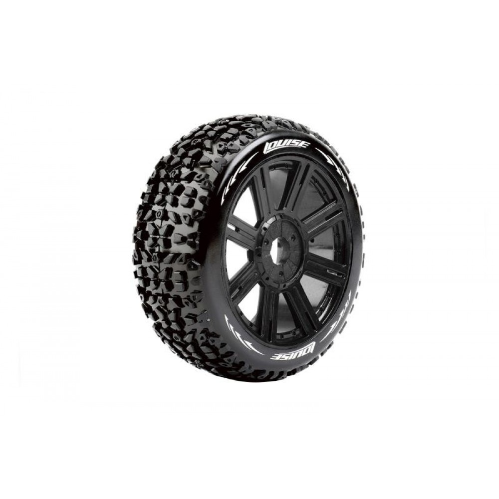 LOUISE - B-MAZINGER - 1-8 Buggy Tyre Set - Mounted - Soft - Black Spoke Wheels - Hex 17mm (2pcs)