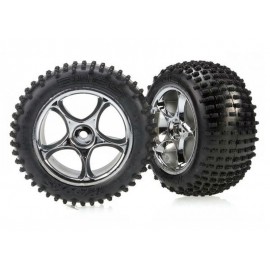TRAXXAS 2470R Tires & wheels, assembled (Tracer 2.2" chrome wheels, Alias® 2.2" tires) (Bandit rear, medium compound with foam inserts) 2pcs 