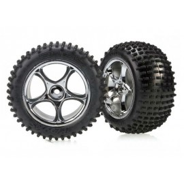 TRAXXAS 2470R Tires & wheels, assembled (Tracer 2.2" chrome wheels, Alias® 2.2" tires) (Bandit rear, medium compound with foam inserts) 2pcs