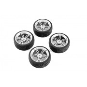 YEAH RACING Spec T MS Wheel Offset 3 with Tire for 1/10 Touring Silver (4pcs)