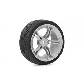 YEAH RACING Spec T MS Wheel Offset 3 with Tire for 1/10 Touring Silver (4pcs) 