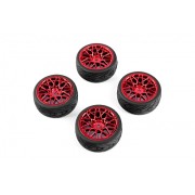 YEAH RACING Spec T LS Wheel Offset 3 with Tire for 1/10 Touring RED (4pcs)