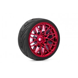 YEAH RACING Spec T LS Wheel Offset 3 with Tire for 1/10 Touring RED (4pcs) 