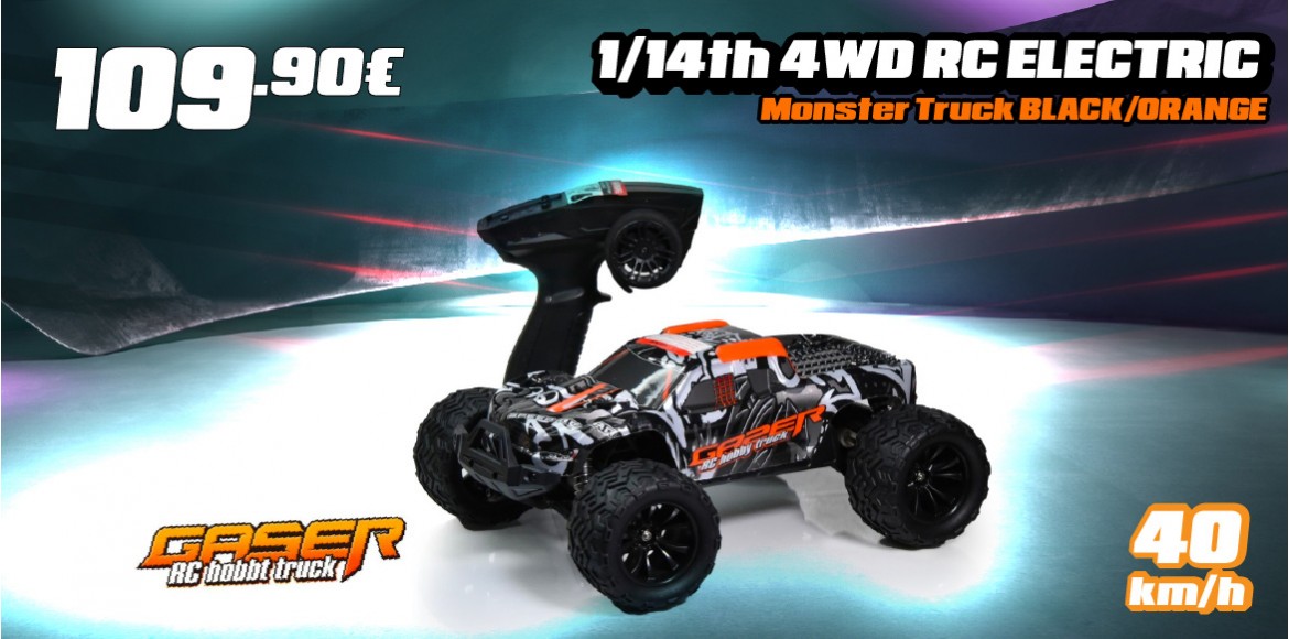 0018 GASER 1/14th 4WD RC ELECTRIC Monster Truck BLACK/ORANGE